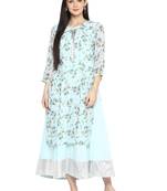 Sky-blue printed georgette kurta