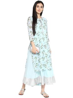 Sky-blue printed georgette kurta 2