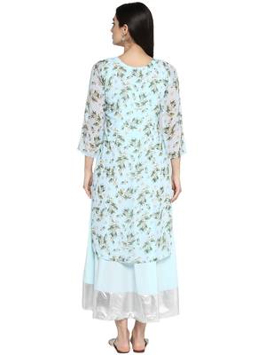 Sky-blue printed georgette kurta 3