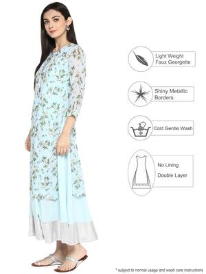 Sky-blue printed georgette kurta 4