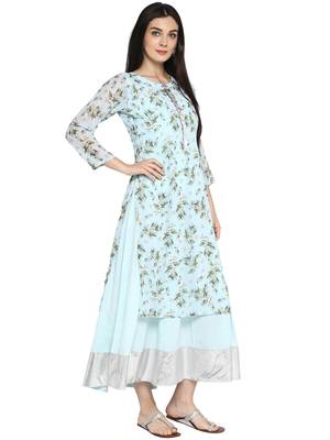 Sky-blue printed georgette kurta 5