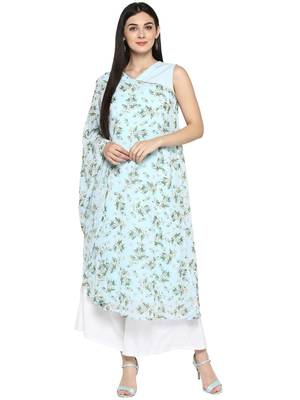 Sky-blue printed georgette kurta 1