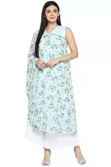 Sky-blue printed georgette kurta