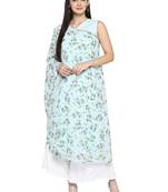 Sky-blue printed georgette kurta