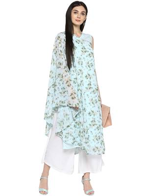 Sky-blue printed georgette kurta 2