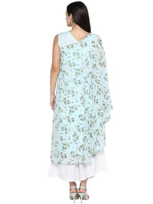 Sky-blue printed georgette kurta 3