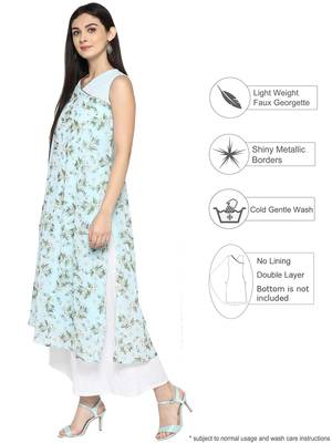 Sky-blue printed georgette kurta 4