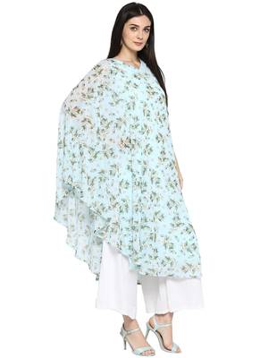 Sky-blue printed georgette kurta 5