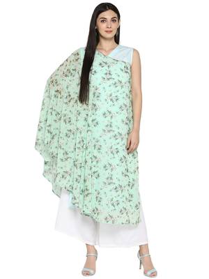 Green printed georgette kurta 1