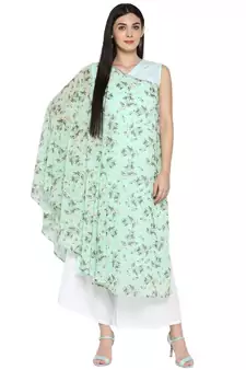Green printed georgette kurta