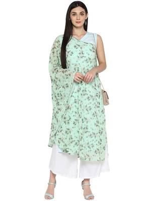 Green printed georgette kurta 2
