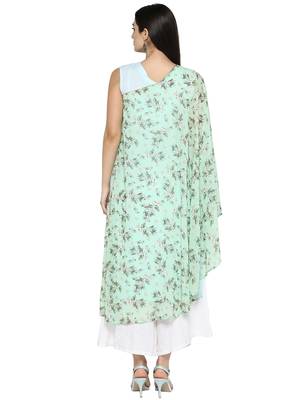 Green printed georgette kurta 3