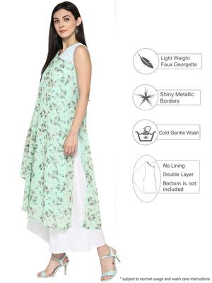 Green printed georgette kurta 4