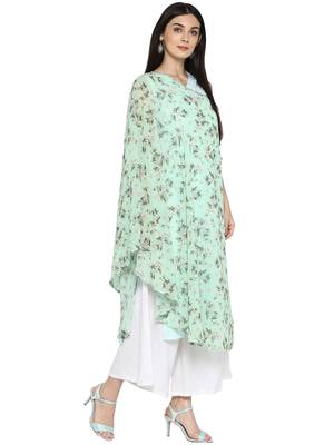 Green printed georgette kurta 5