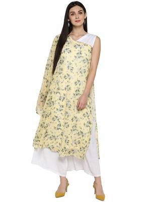 Light-yellow printed georgette kurta 1