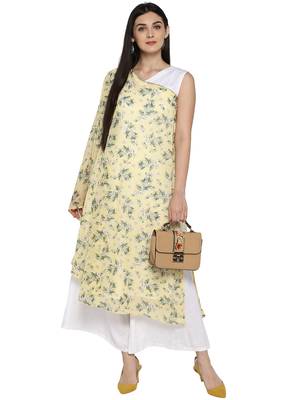 Light-yellow printed georgette kurta 2
