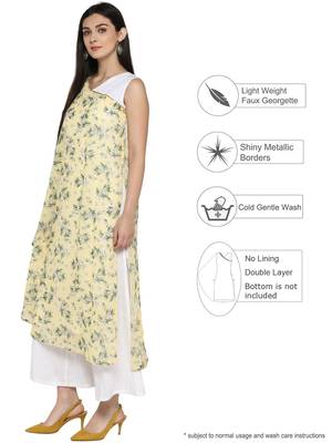 Light-yellow printed georgette kurta 4