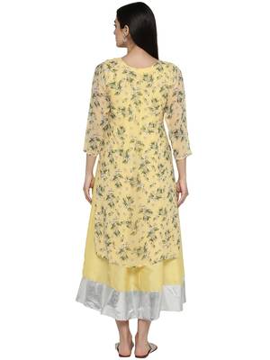 Yellow printed georgette kurta 3