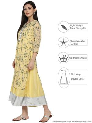 Yellow printed georgette kurta 4