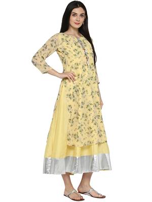Yellow printed georgette kurta 5