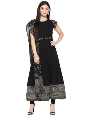 Black printed crepe kurta 1