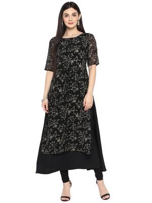 Black printed georgette kurta 1