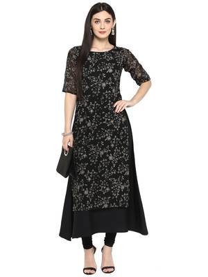 Black printed georgette kurta 2
