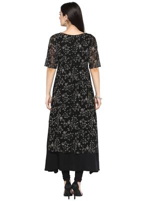 Black printed georgette kurta 3