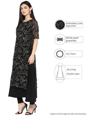 Black printed georgette kurta 4