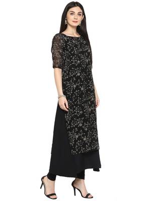 Black printed georgette kurta 5