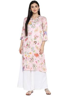 Pink printed polyester kurta 1