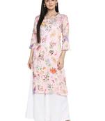 Pink printed polyester kurta