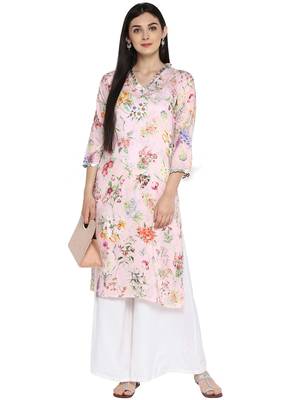 Pink printed polyester kurta 2
