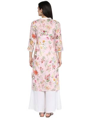 Pink printed polyester kurta 3