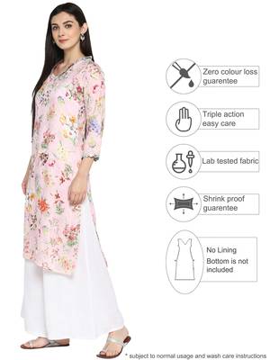 Pink printed polyester kurta 4