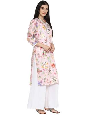 Pink printed polyester kurta 5