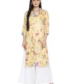 Yellow printed polyester kurta