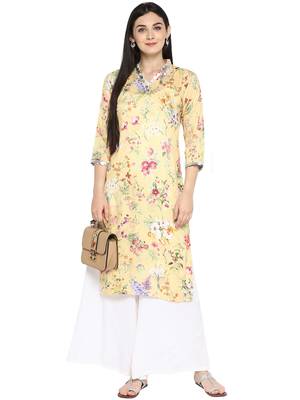 Yellow printed polyester kurta 2