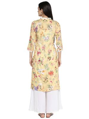 Yellow printed polyester kurta 3