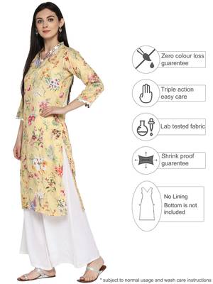 Yellow printed polyester kurta 4