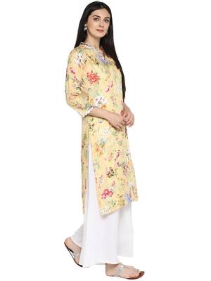 Yellow printed polyester kurta 5