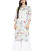 Sky-blue printed polyester kurta