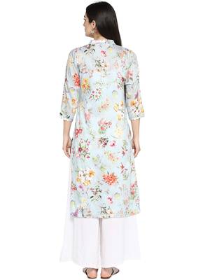 Sky-blue printed polyester kurta 3