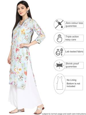 Sky-blue printed polyester kurta 4