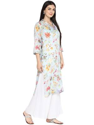 Sky-blue printed polyester kurta 5
