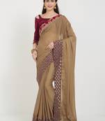brown georgette saree with blouse