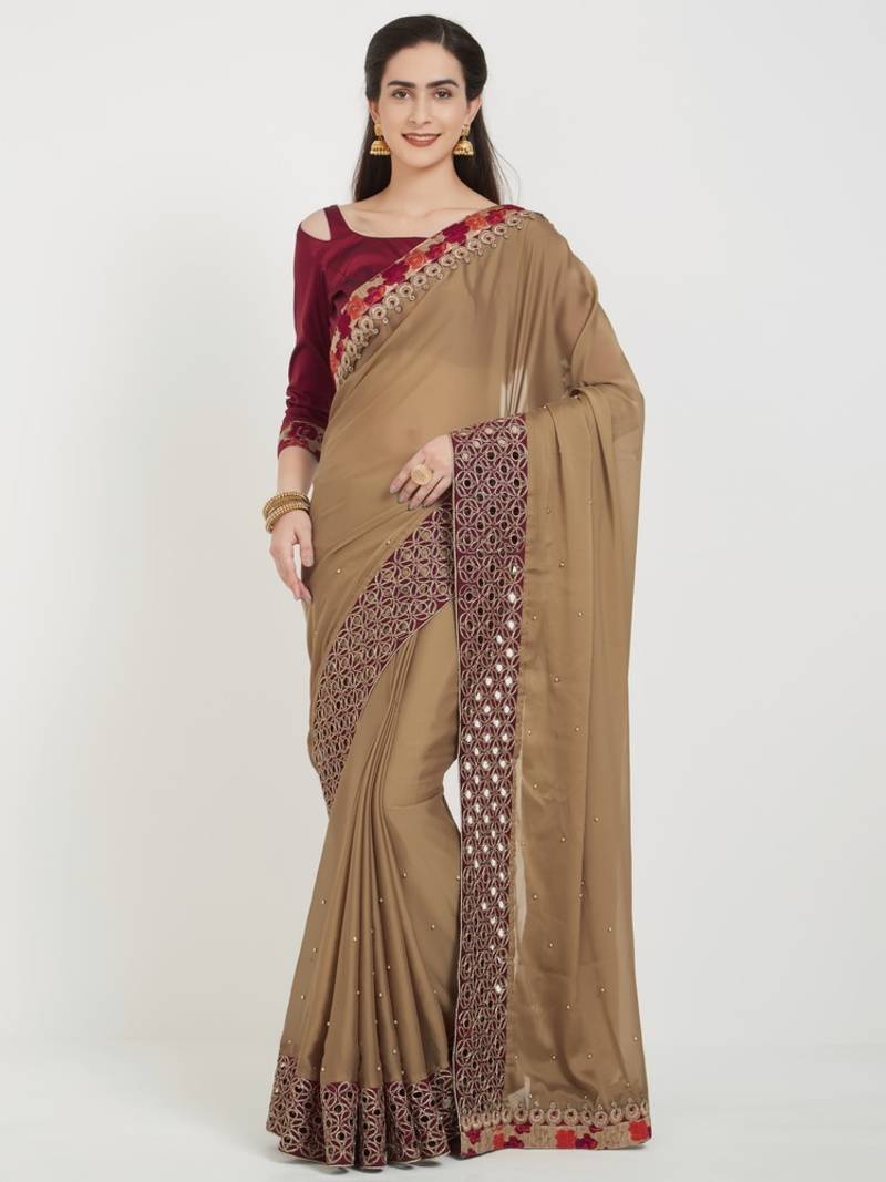 brown georgette saree with blouse