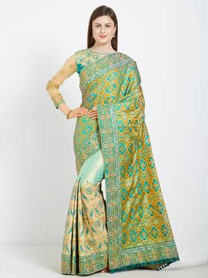 Green color silk jacquard and lycra saree with blouse 1