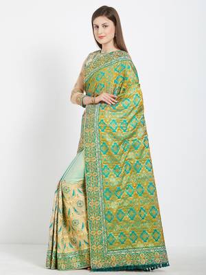 Green color silk jacquard and lycra saree with blouse 2
