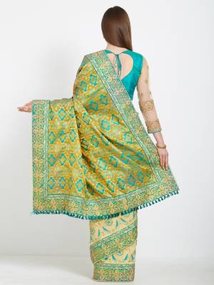 Green color silk jacquard and lycra saree with blouse 3